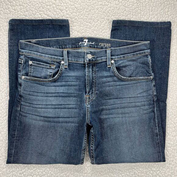 7 For All Mankind Carsen Jeans Men’s 34 (Actual 33x27) Blue Straight  Mid Rise - Picture 1 of 12